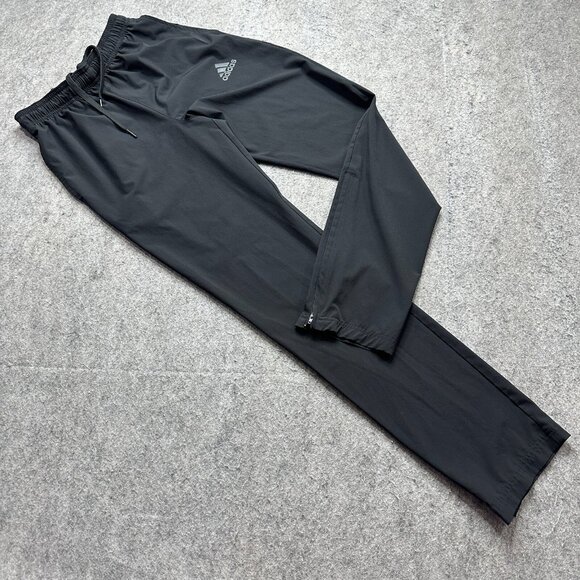 Adidas Windbreaker Track Pants Men S Black 31" Ankle Zip Stretch Tapered - Picture 1 of 16